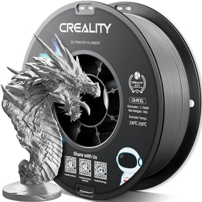 Official Creality PETG 3D Printer Filament 1.75mm 1KG (2.2lbs), High Precision, Strong Toughness, Odorless, Better Flow, Moistureproof 3D Printing CR PETG Filament, Grey