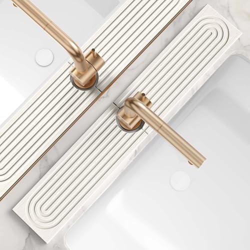 Stone Faucet Mat for Kitchen Sink – Diatomite Drying Stone Mat & Sink Protector, Prevent Moisture – Sink Splash Guard Water-Absorbing Stone Tray for Bathroom Counter [Light Grey,23.6" x 3.9"]