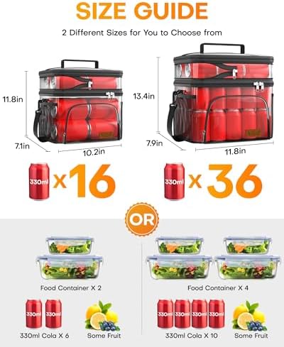HOTOR Insulated Lunch Box for Men & Women - Leak-Proof Cooler Lunch Bag with 4 Pockets, Adjustable Strap, Ideal for Work, Picnic, Travel - Black, 2 Layers, Medium, 10.24"×7.09"×11.81"