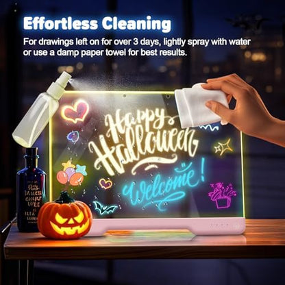 16-Inch Rechargeable Doodle Glow LED Note Board, 7-Color Light Modes, Neon Art Dry Erase Light Up Drawing Pad with Built-in Stand, Sketching Gift Toy for Kids/Girls/Teens, 5 Markers & Tracing Book