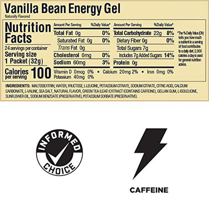 GU Energy Original Sports Nutrition Energy Gel, Vegan, Gluten-Free, Kosher, and Dairy-Free On-the-Go Energy for Any Workout, 24-Count, Vanilla Bean