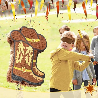 WERNNSAI Western Cowgirl Boot Piñata - Cowboy Hat Pinata Game Western World Theme Party Decorations for Adults Kids Birthday Farm Horse Rodeo Party Supplies with Bat Blindfold