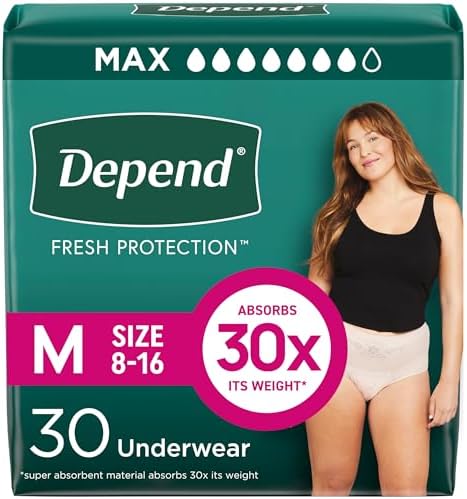 Depend Fresh Protection Adult Incontinence & Postpartum Bladder Leak Underwear for Women, Disposable, Maximum, Medium, Blush, 30 Count, Packaging May Vary