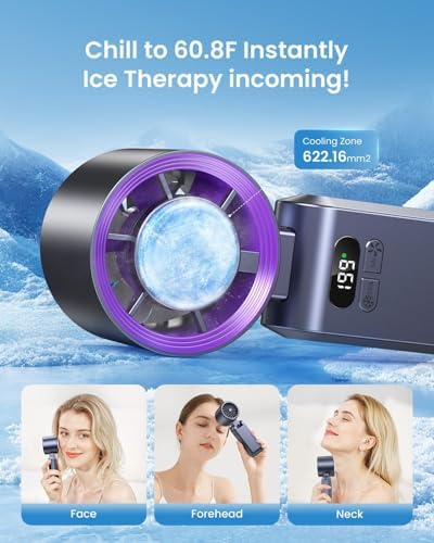 Handheld Portable Turbo Fan with Ice Cooler, Speed (1-199) 5500mAh Rechargeable Personal Fan,[20H Cooling Time] Mini Yet Powerful [20000 RPM] Small Pocket Fans for Travel/Outdoor/Home/Office, Purple