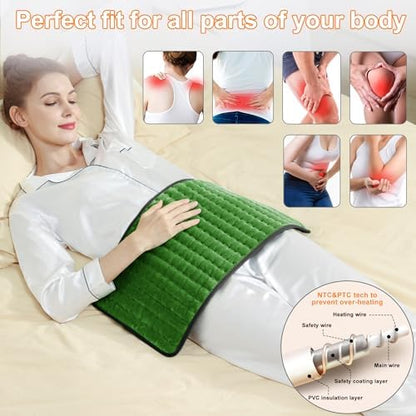 Heating Pad-Electric Heating Pads for Back,Neck,Abdomen,Moist Heated Pad for Shoulder,Knee,Hot Pad for Arms and Legs,Dry&Moist Heat & Auto Shut Off(Green Black, 12''×24'')