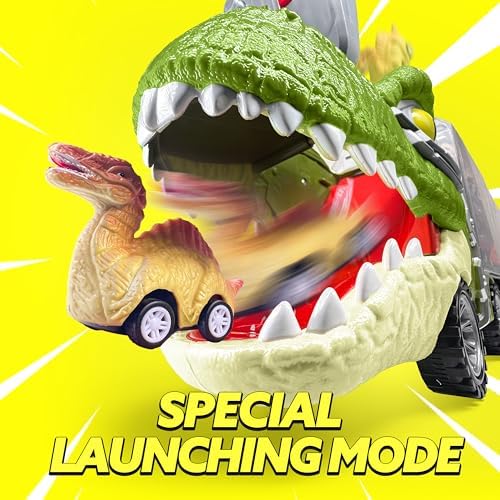 JOYIN 13 in 1 Dinosaur Toys for Kids 3-5, Dinosaur Truck with 12 Pull Back Cars, Small Cars Set, Birthday Gifts Toys for 3 4 5+ Year Old Boy, Transport Carrier Truck for Toddlers 3-4 Years