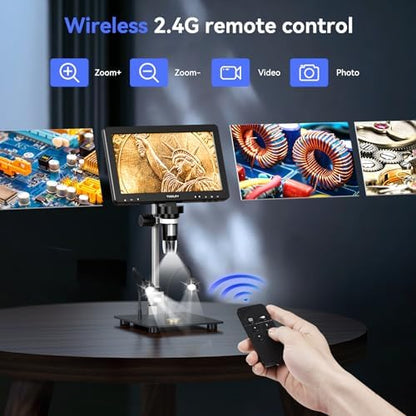 TOMLOV DM9 Max Digital Microscope: 20MP 10.1" 1500X HD IPS HDMI Coin Microscope Magnifier for Error Coins with Screen, LCD Soldering Microscopes for Adults, 10 LED Lights, PC/TV Compatible, 64GB