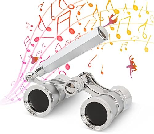 Aomekie Opera Glasses Binoculars 3X25 Lorgnette Theater Glasses Mini Binocular Compact with Handle for Adults Women in Musical Concert（Silver）