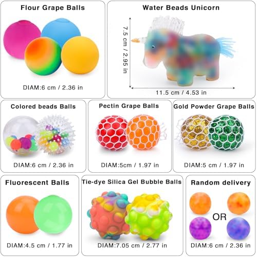 20Pack Stress Balls, Squishy Balls, Squeeze Balls for Adults, Stress Relief Balls, Prize Box Stuffers, Party Favors