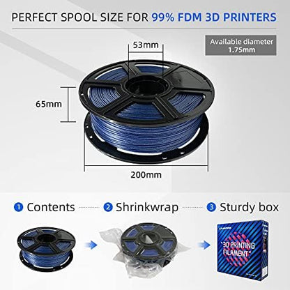FLASHFORGE PLA Filament 1.75mm Galaxy Blue, 3D Printer Filament with Silver Glitter 1kg (2.2lbs) Spool, Dimensional Accuracy +/- 0.02mm, Shimmering 3D Printing Filament for Unique Finish