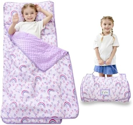 Toddler Nap Mat with Pillow and Blanket, Extra Large Rolled Napping Mats,Slumber Bags for Boys Girls,Kids Sleeping Bag for Daycare, Preschool Travel Camping