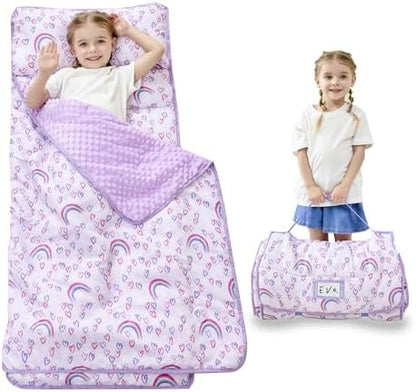 Toddler Nap Mat with Pillow and Blanket, Extra Large Rolled Napping Mats,Slumber Bags for Boys Girls,Kids Sleeping Bag for Daycare, Preschool Travel Camping