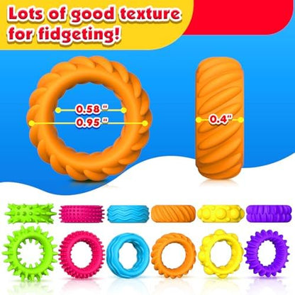 Sensory Toys Fidget Rings for Kids 36Pack: Anxiety Rings for Stress - Stretchy Calming Toys for Autism - Bulk Fidgets for Students Classroom Prize