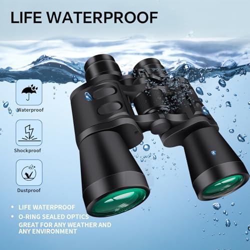 20x50 Binoculars for Adults High Powered with Low Light Compact Waterproof Binoculars for Bird Watching Hunting Travel Football Stargazing BAK-4 Prism FMC Lens(Black)