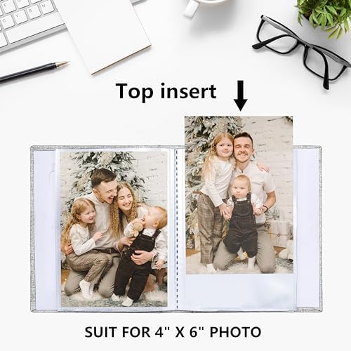 Vienrose Small Photo Album 4x6 holds 100 Photos 2 Pack, Mini Baby Photo Album Linen Cover for Gifts Wedding Family, Beige