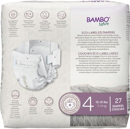 Bambo Nature Hypoallergenic Baby Diapers, Eco-Labelled Sustainable Diapers, Enhanced Leakage Protection, Totally Chlorine-free, Skin Friendly, and Super Absorbent - Size 4 (162 Count)
