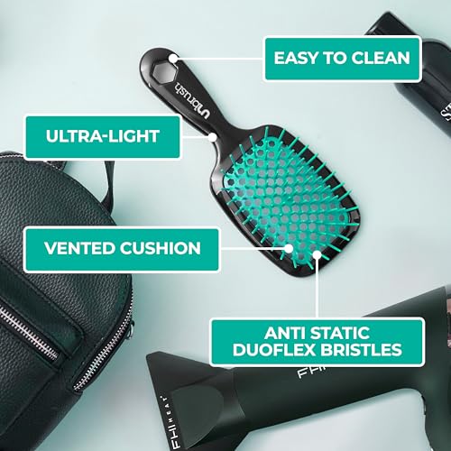 FHI Heat UNbrush Detangling Brush for Pain-Free Brushing on All Wet or Dry Hair Types — Durable DuoFlex Anti-Static Bristles, Lightweight Handle, Vented Hair Brush