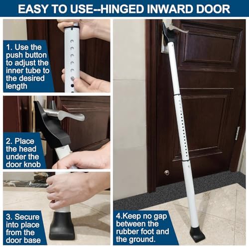 2 Pack Rerishom Door Security Bar, Door Stoppers Security bar,Heavy Duty Door Lock Security Door Jammer Door Stopper for Apartment, Hotel Room,Screen Door Hardware, Gate Lock Bar