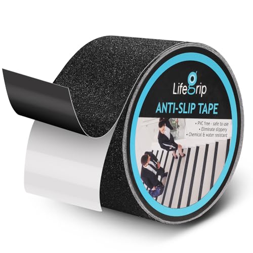 Lifegrip Anti Slip Tape, 4 Inch x 60 Foot Non-Slip Traction Grip Tape for Stairs, Waterproof Stair Treads Grip Non Slip, Non Skid Tape for Steps, Outdoor Black Grip Tape (4" X 60')
