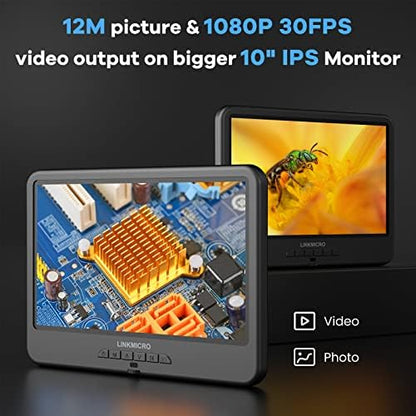 LM210 10.1'' LCD Coin Digital Microscope Full View for Error Coins, Soldering Microscope Camera for Electronics Repair, 260X Adults Coin Magnifier with Lights, [12.6'' Microscope Stand] 32G