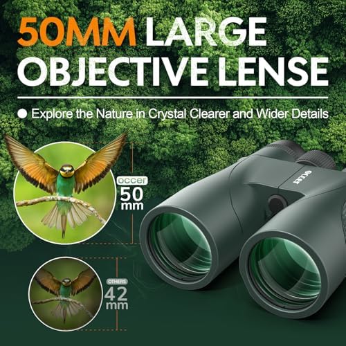 occer 12x50 Bird Watching Binoculars for Adults - High Powered Binoculars with Clear Large Image - Easy Focus HD Binocular with Long Range for Cruise Trip Hunting Travel Concert Stargazing,Green