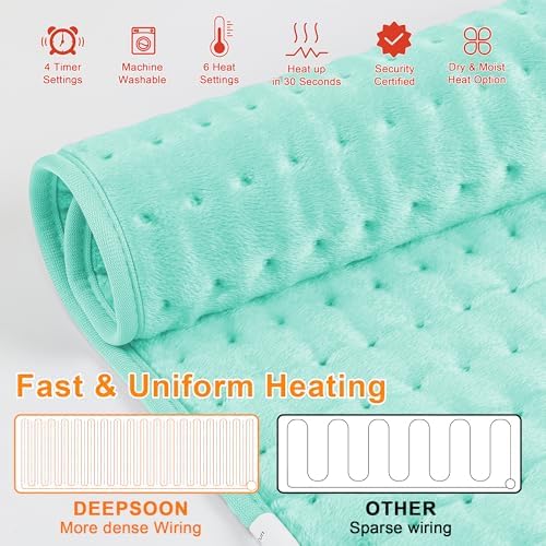 Heating Pad-Electric Heating Pads for Back,Neck,Abdomen,Moist Heated Pad for Shoulder,Knee,Hot Pad for Arms and Legs,Dry&Moist Heat & Auto Shut Off(Babygreen, 12''×24')