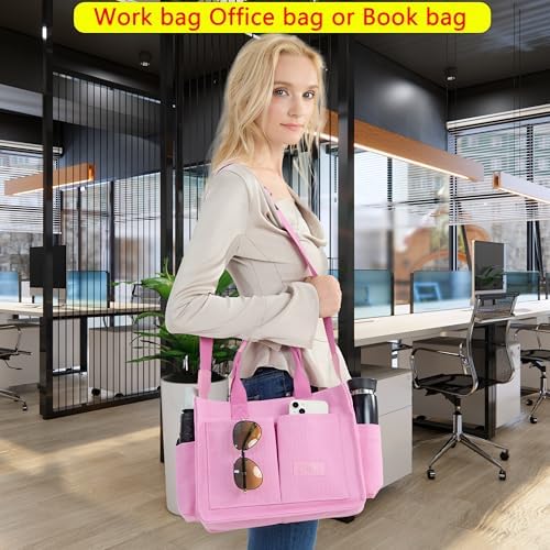 Tote Bag for Women With Compartments,Large Canvas Tote Women's Purse Crossbody Bags Work Laptop Book Bag Satchels Handbags