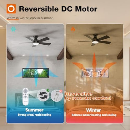 addlon Ceiling Fans with Lights, 42 Inch Low Profile Ceiling Fan with Light and Remote Control, Flush Mount, Reversible, 3CCT, Dimmable, Quiet, Black Small Ceiling Fan for Bedroom Indoor/Outdoor Use