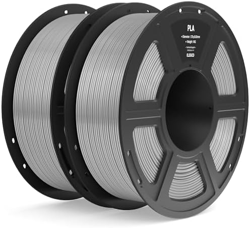 ELEGOO PLA Filament 1.75mm Gray 2KG, 3D Printer Filament Dimensional Accuracy +/- 0.02mm, 2pcs 1kg Spool(2.2lbs) Fit Most FDM 3D Printers