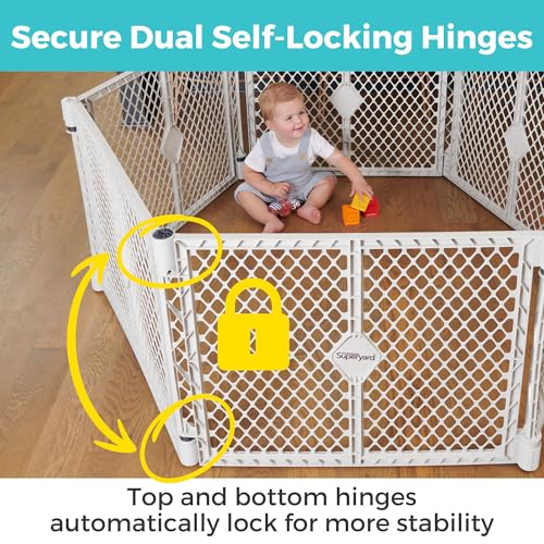Toddleroo by North States - Superyard Duo Extra Wide Baby Gate & Play Yard: 6 Panel Baby Playpen - Included Wall Mount Kit - Made in USA - 38.5 to 201 Inches Wide - 26 Inches Tall - Light Gray