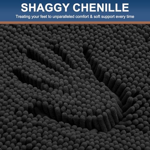 Smiry Luxury Chenille Bathroom Rugs 36x24, Extra Soft and Absorbent Shaggy Bath Mat, Machine Washable, Non-Slip Plush Carpet Runner for Tub, Shower, and Floor, Home Decor Accessories, Black
