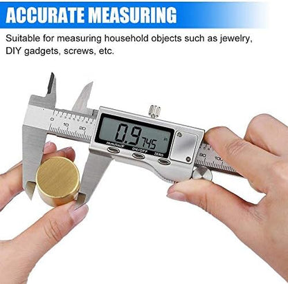Digital Caliper Measuring Tool, Stainless Steel Vernier Caliper Digital Micrometer with Large LCD Screen, Easy Switch from Inch Metric Fraction, 6 Inch Caliper Tool for DIY/Household