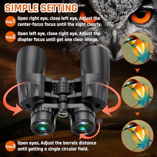 10-30x50 Zoom Binoculars for Adults, High Powered Military Binoculars for Bird Watching Traveling Hunting Concerts with Large View,BAK4,FMC Lens,Clear Low Light Vision at Night