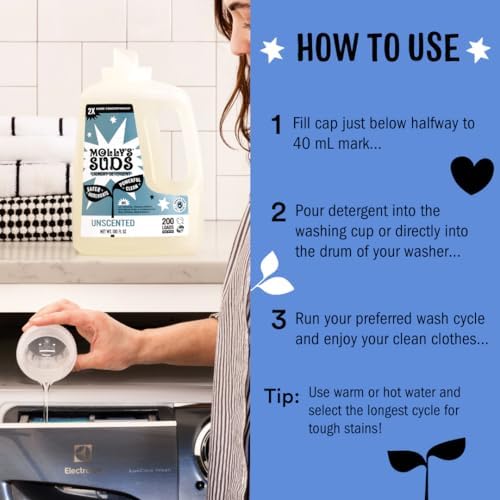 Molly's Suds Liquid Laundry Detergent | Clean Laundry Detergent Soap for Sensitive Skin | 2x Concentrated, High Efficiency (HE) (Ocean Mist - 200 Loads)