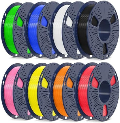 SUNLU 3D Printer Filament Bundle Multicolor PETG Filament 1.75mm, Individually Vacuum-Sealed, 2kg in Total, 0.25kg per Spool, 8 Pack, 8 Colors, Black+White+Red+Yellow+Pink+Blue+Orange+Green