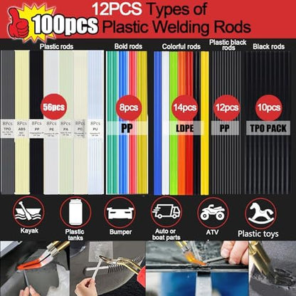 Upgraded 220W Plastic Welder, 2 in 1 Plastic Welding Kit Plastic Repair Welder Kit 1000PCS Hot Stapler Soldering Gun with 100PCS Plastic Welding Rods Car Bumper Repair Kit for Most Plastic Repair