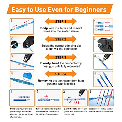 Kuject 1200PCS Heat Shrink Wire Connectors, Multipurpose Waterproof Electrical Wire Terminals kit, Insulated Crimp Ring Fork Spade Terminal Solder Butt Splice Connectors for Marine Boat Truck