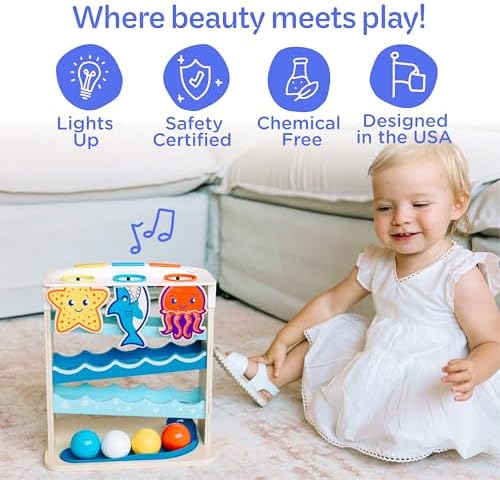 Move2Play, Wooden Ocean Friends, Interactive Toy for 1+ Year Olds, 6 to 12 Months, Baby Toy, 1 Year Old Birthday Gift for Girls, 9-12 Months, 6 7 8 9 10 12+ Months