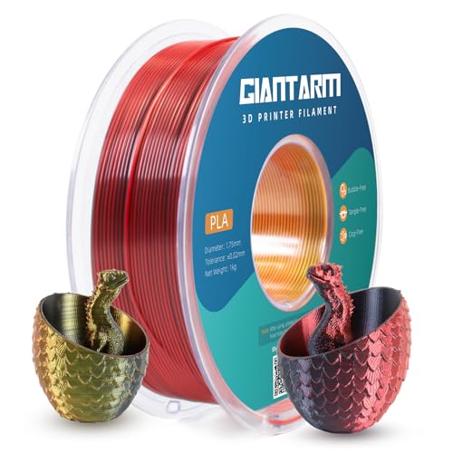 GIANTARM Tri-Colors Silk Pla Filament, Shiny Pla 3D Printer Filament 1.75mm +/-0.03mm, 1Kg (2.2lbs) Spool, Vacuum Packaging (Red+Gold+Black)