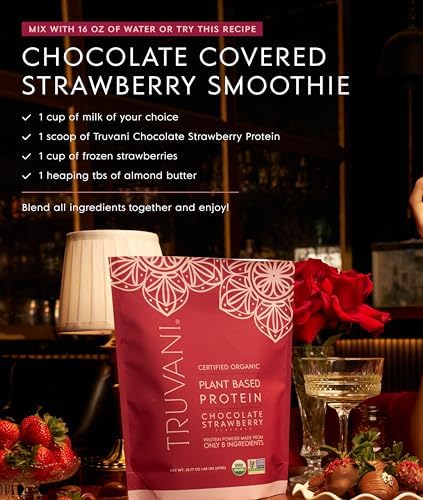 Truvani Vegan Pea Protein Powder | Chocolate Strawberry | 20g Organic Plant Based Protein | 20 Servings | Keto | Gluten & Dairy Free | Low Carb | No Added Sugar