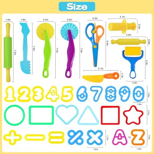 Playdough Tool Set, 56 Pcs Play Dough Tools Sets for Kids Ages 4-8, Playdough Accessories Includes Alphabet Numbers Shapes, Cutters Roller, Rolling Pins, Safety Scissors, Plastic Knife