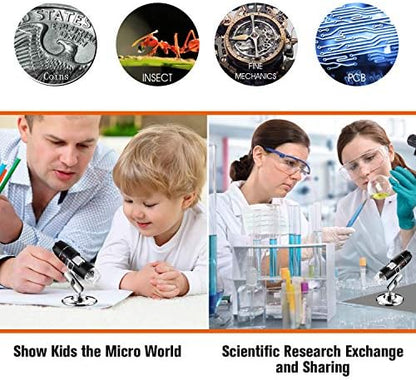 USB Digital Microscope 40X to 1000X, 8 LED Magnification Endoscope Camera with Carrying Case & Metal Stand, Compatible for Android Windows 7 8 10 11 Linux Mac