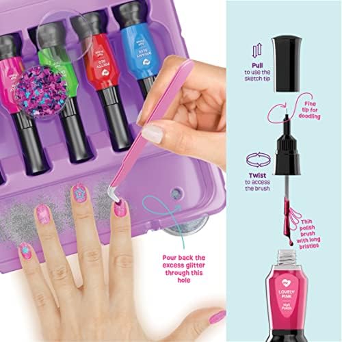 Nail Art Studio for Girls - Birthday Gift - Nail Polish Kit for Kids Ages 7-12 Years Old - Girl Gifts Ideas - Gift Set - Girly Stuff - Polish, Pens, Glitter, Stickers, Gems, Filer - 8 9 10 11 12 Year
