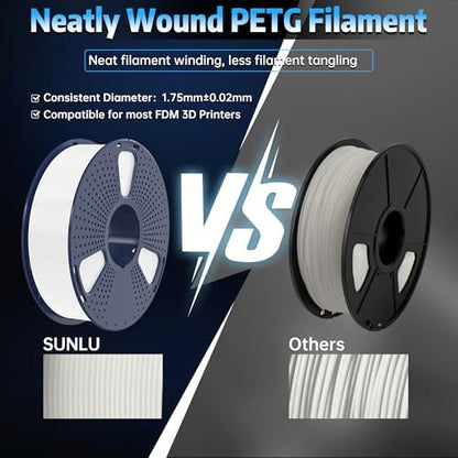SUNLU PETG Glow in The Dark Filament, Luminous 3D Printer Filament 1.75mm, High Brightness and Long Time PETG Glows Filament, Dimensional Accuracy +/- 0.02mm, 1kg Spool. (White, Glow Blue)