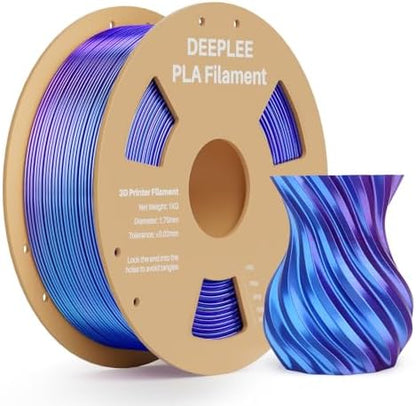 DEEPLEE Silk PLA 3D Printer Filament 1.75mm 1kg, Silk Dual Color Blue Purple PLA, Dimensional Accuracy +/-0.02mm, Smooth & Shiny Texture, Multi Color 3D Printing Filament
