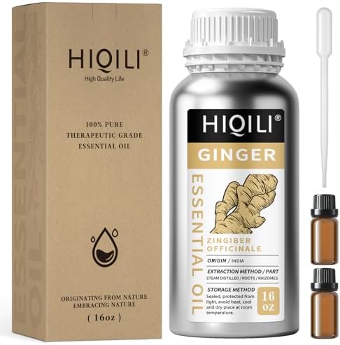 HIQILI 16 Fl Oz Ginger Oil, 100% Pure Natural Ginger Essential Oil for Hair, Massage, Skin - 500ML
