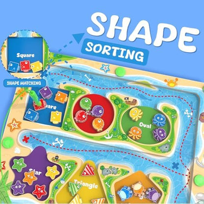 Magnetic Color & Shape Maze - Montessori Toys for 3 4 5 Year Old, Color and Shape Sorting Toy, Montessori Toys for Kids Boys Girls Gifts Ages3+, Preschool Learning Activities