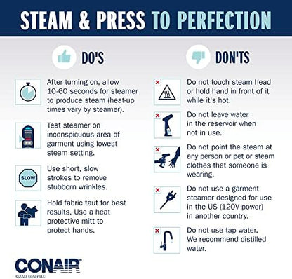 Conair Handheld Garment Steamer for Clothes, Turbo ExtremeSteam 1875W Fabric Steamer, Portable Handheld Design, Strong Penetrating Steam, Amazon Exclusive, White/Champagne