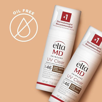 EltaMD UV Clear Tinted Face Sunscreen, SPF 46 Oil- Free with Zinc Oxide, Dermatologist Recommended