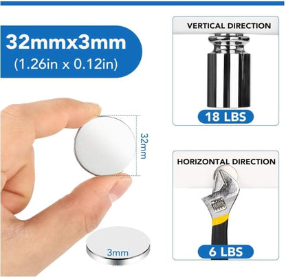 LOVIMAG Strong Neodymium Disc Magnets, Rare Earth Magnet with Double-Sided Adhesive for Fridge, DIY, Building, Scientific, Craft, and Office Magnets - 1.26 inch x 1/8 inch, Pack of 12